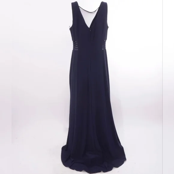 Navy Morgan & Co. Womens Solid With Mesh A-Line Dress Junior Size 16 W - Picture 5 of 10